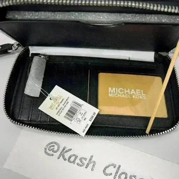 Michael Kors Wristlet JST Large Phone Case Wallet MK Signature Black Multi - Picture 6 of 6